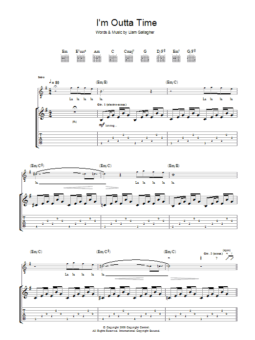 Oasis I'm Outta Time sheet music notes and chords arranged for Guitar Chords/Lyrics