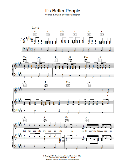Oasis It's Better People sheet music notes and chords arranged for Piano, Vocal & Guitar Chords