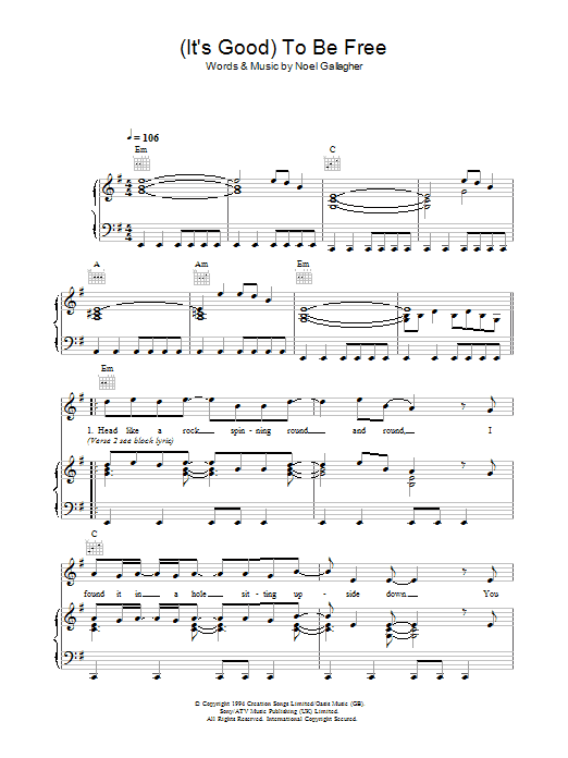 Oasis (It's Good) To Be Free sheet music notes and chords arranged for Guitar Chords/Lyrics