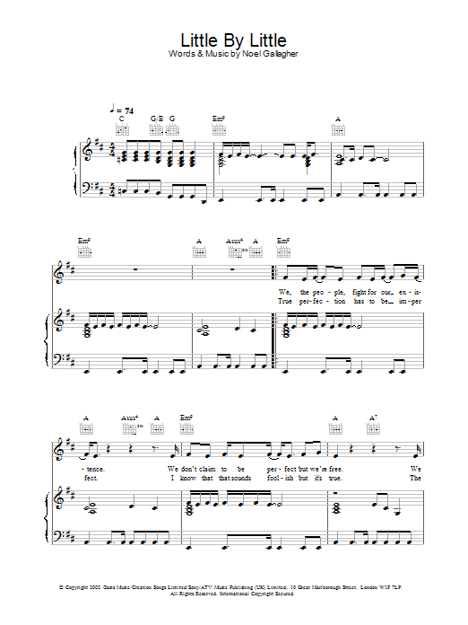 Oasis Little By Little sheet music notes and chords arranged for Piano Chords/Lyrics