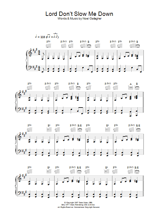 Oasis Lord Don't Slow Me Down sheet music notes and chords arranged for Piano, Vocal & Guitar Chords