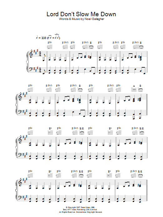 Oasis Lord Don't Slow Me Down sheet music notes and chords arranged for Guitar Chords/Lyrics