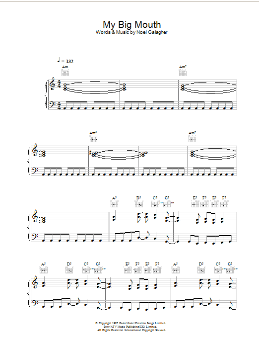 Oasis My Big Mouth sheet music notes and chords arranged for Guitar Tab