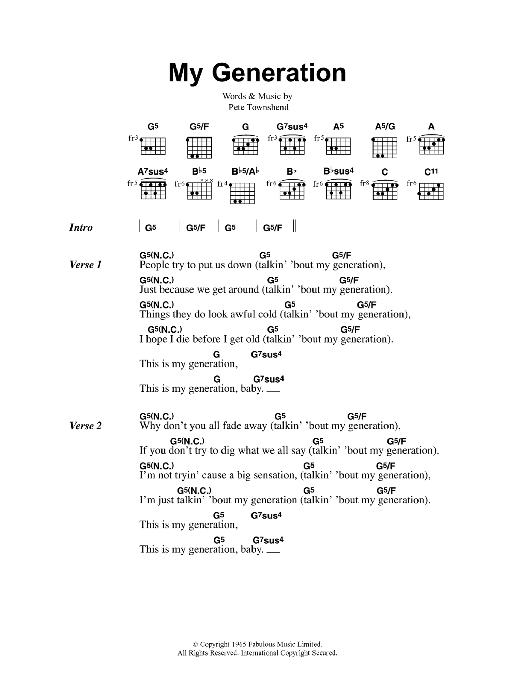 Oasis My Generation sheet music notes and chords arranged for Guitar Chords/Lyrics