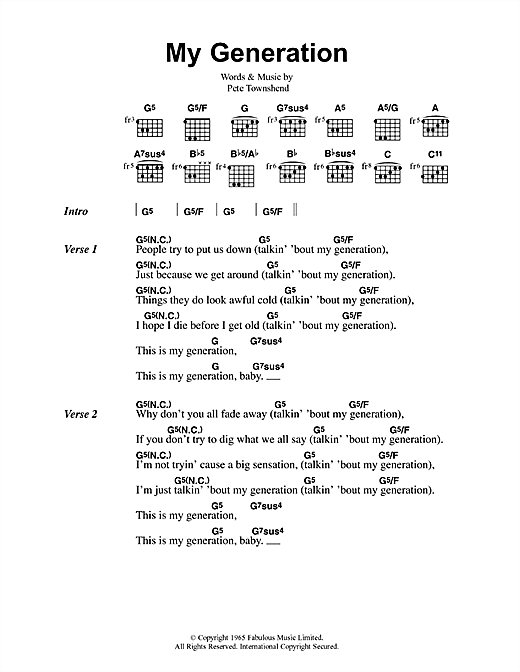 Oasis My Generation sheet music notes and chords arranged for Guitar Chords/Lyrics