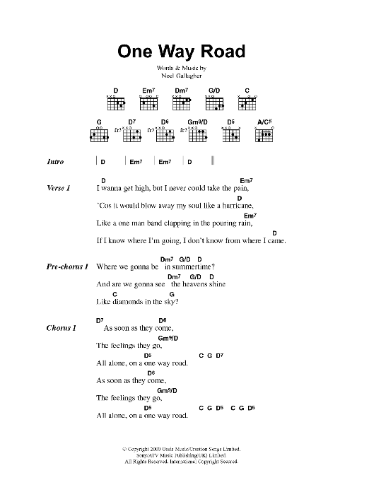 Oasis One Way Road sheet music notes and chords arranged for Guitar Chords/Lyrics