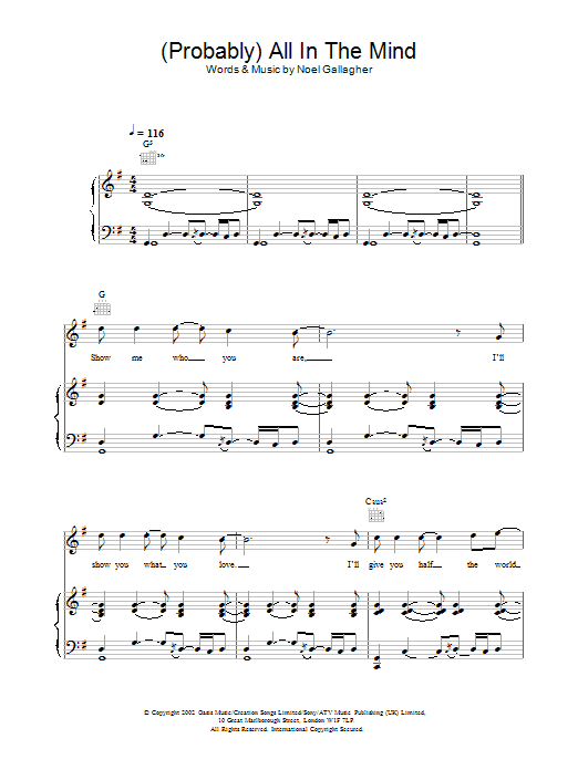 Oasis (Probably) All In The Mind sheet music notes and chords arranged for Guitar Tab