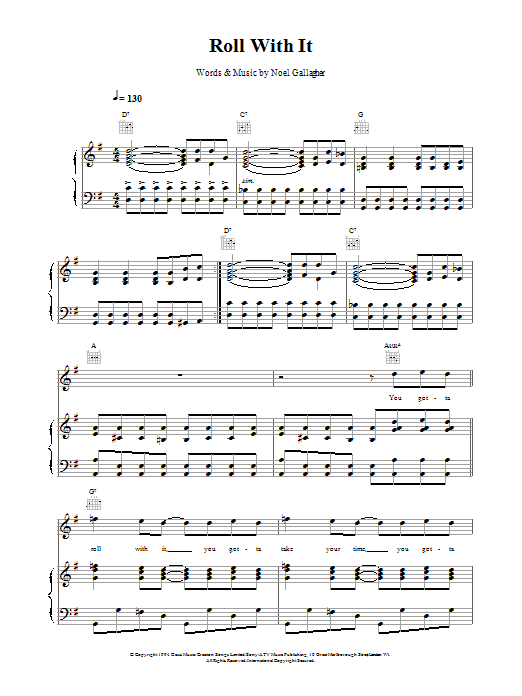 Oasis Roll With It sheet music notes and chords arranged for Beginner Piano