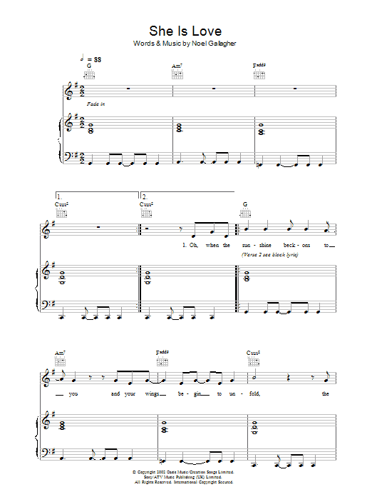 Oasis She Is Love sheet music notes and chords arranged for Lyrics Only