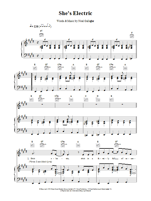 Oasis She's Electric sheet music notes and chords arranged for Piano Chords/Lyrics