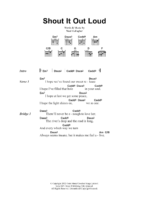 Oasis Shout It Out Loud sheet music notes and chords arranged for Guitar Chords/Lyrics