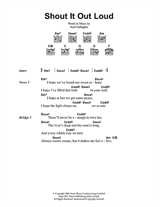 Oasis Shout It Out Loud sheet music notes and chords arranged for Guitar Chords/Lyrics