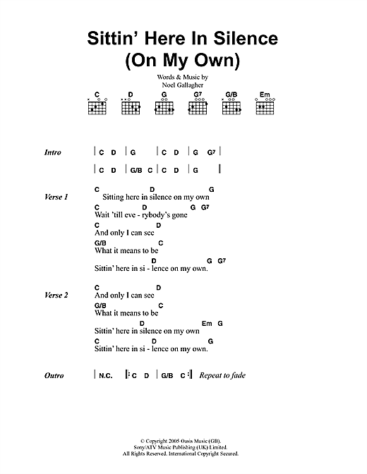 Oasis Sittin' Here In Silence (On My Own) sheet music notes and chords arranged for Guitar Chords/Lyrics