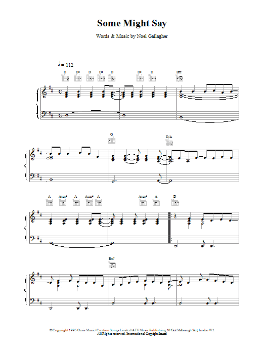 Oasis Some Might Say sheet music notes and chords arranged for Guitar Tab