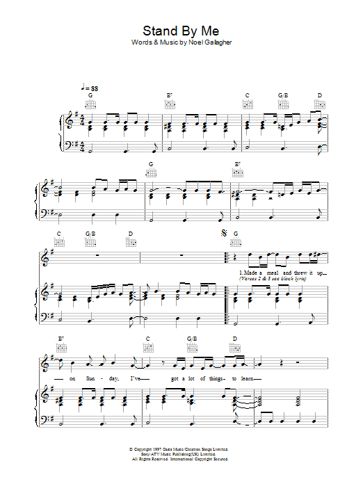 Oasis Stand By Me sheet music notes and chords arranged for Guitar Tab