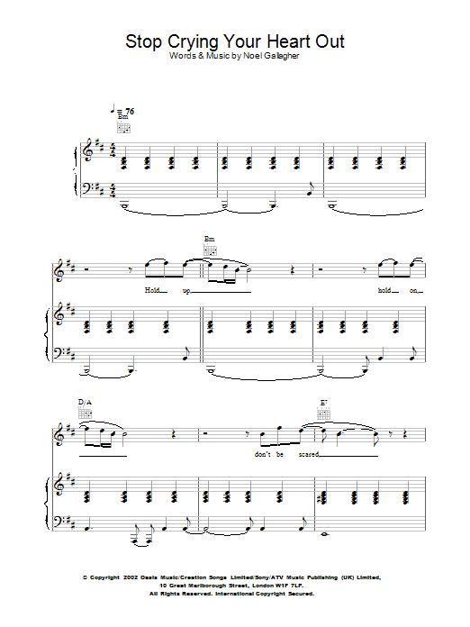 Oasis Stop Crying Your Heart Out sheet music notes and chords arranged for Easy Guitar