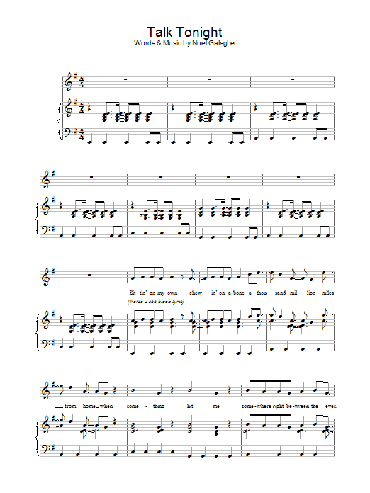 Oasis Talk Tonight sheet music notes and chords arranged for Beginner Piano