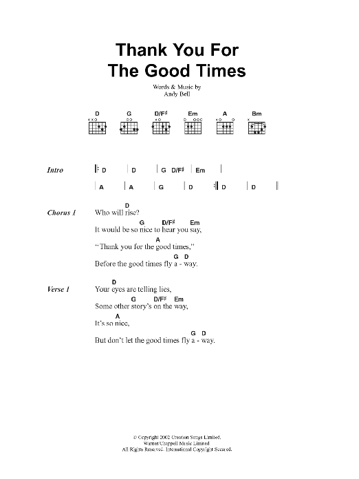 Oasis Thank You For The Good Times sheet music notes and chords arranged for Guitar Chords/Lyrics