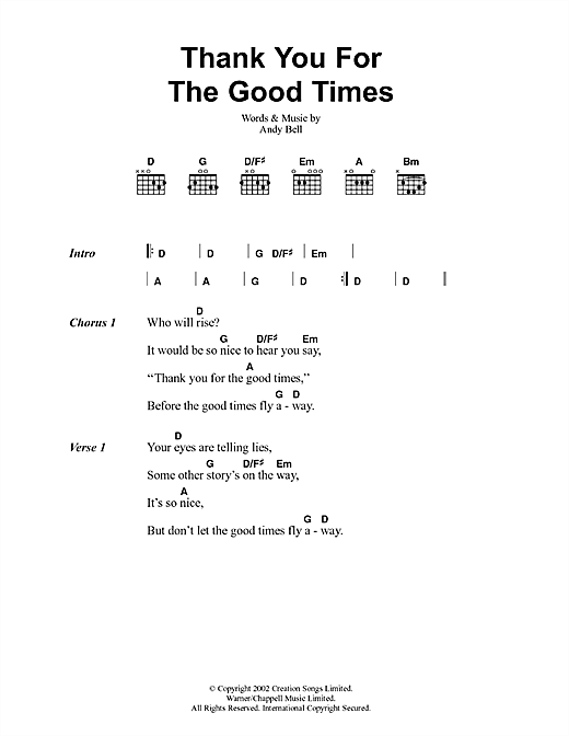 Oasis Thank You For The Good Times sheet music notes and chords arranged for Guitar Chords/Lyrics