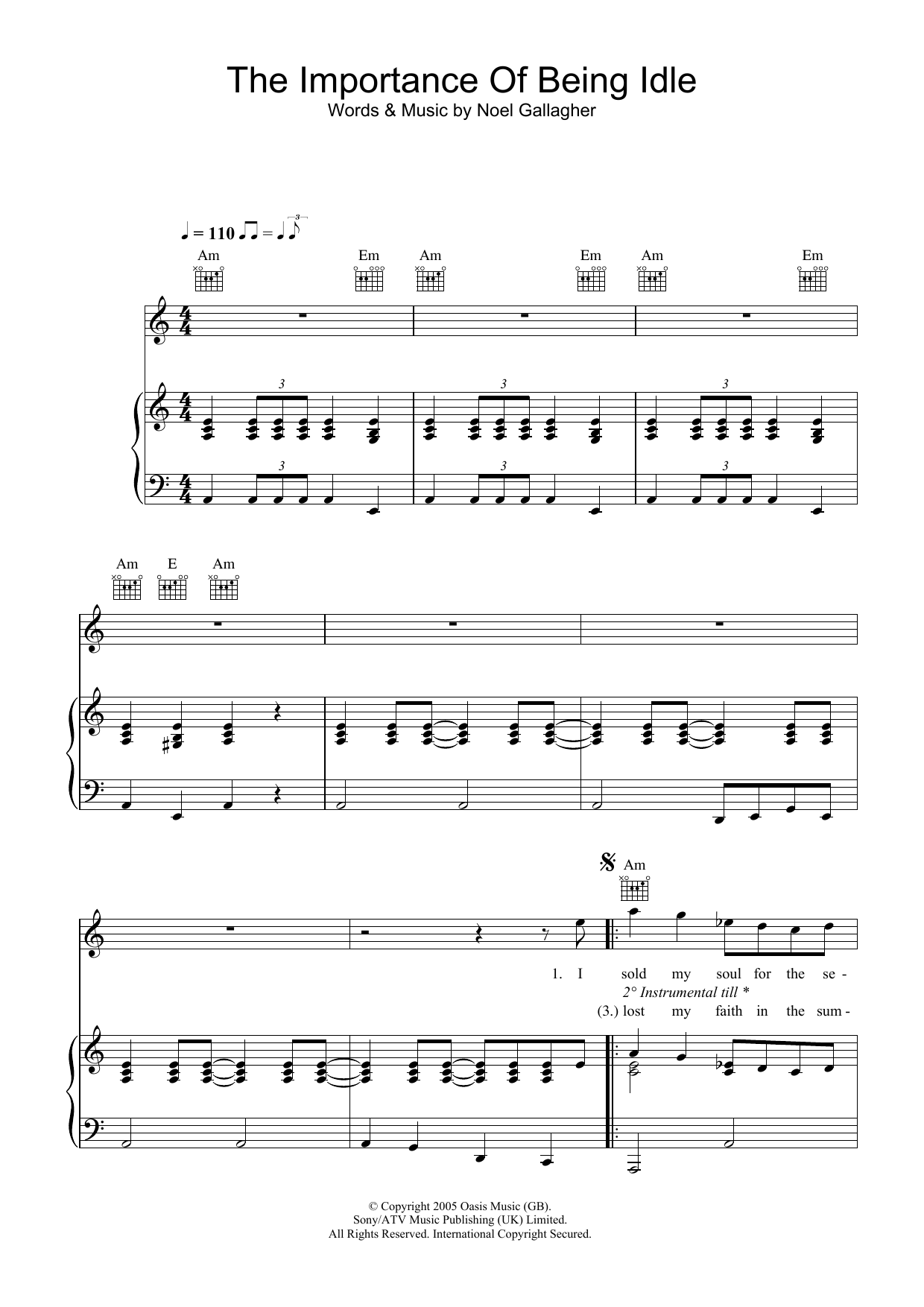 Oasis The Importance Of Being Idle sheet music notes and chords arranged for Piano Chords/Lyrics