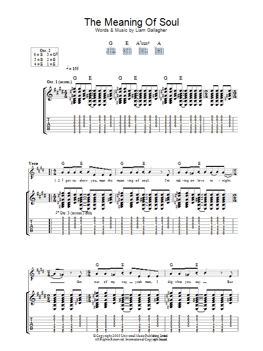 Oasis The Meaning Of Soul sheet music notes and chords arranged for Guitar Tab