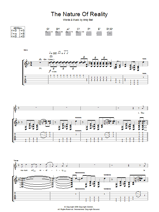 Oasis The Nature Of Reality sheet music notes and chords arranged for Piano, Vocal & Guitar Chords