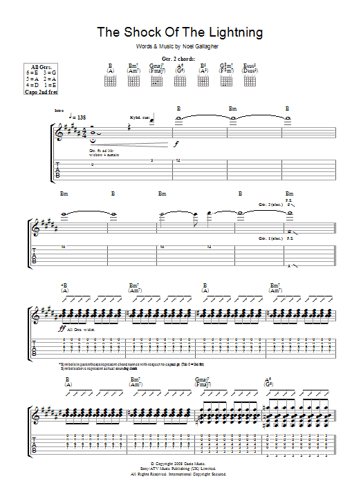 Oasis The Shock Of The Lightning sheet music notes and chords arranged for Guitar Chords/Lyrics