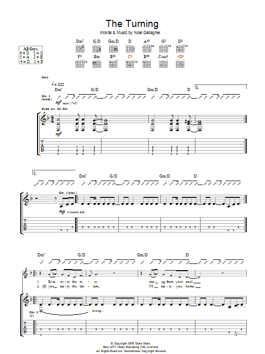 Oasis The Turning sheet music notes and chords arranged for Guitar Chords/Lyrics