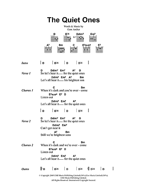 Oasis The Quiet Ones sheet music notes and chords arranged for Guitar Chords/Lyrics