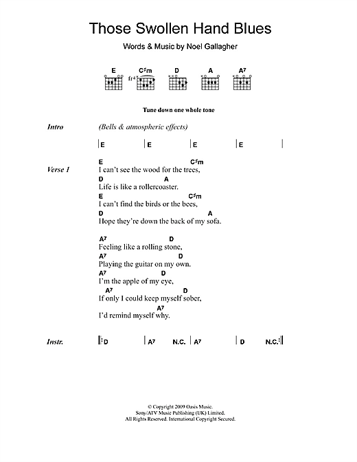 Oasis Those Swollen Hand Blues sheet music notes and chords arranged for Guitar Chords/Lyrics