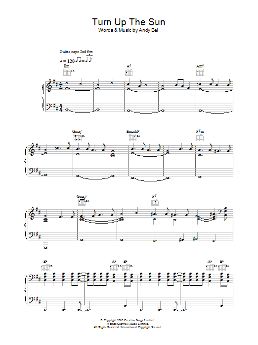 Oasis Turn Up The Sun sheet music notes and chords arranged for Piano, Vocal & Guitar Chords