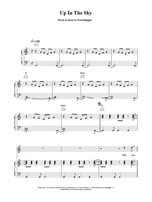 Oasis Up In The Sky sheet music notes and chords arranged for Guitar Chords/Lyrics