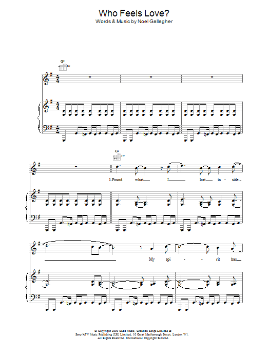 Oasis Who Feels Love? sheet music notes and chords arranged for Guitar Tab