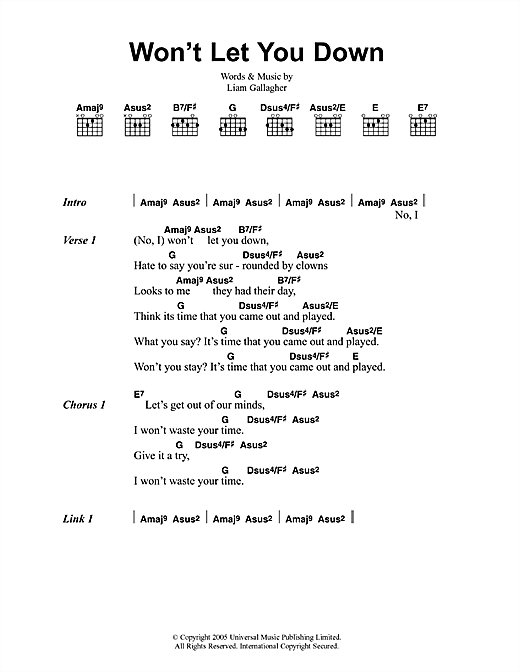 Oasis Won't Let You Down sheet music notes and chords arranged for Guitar Chords/Lyrics