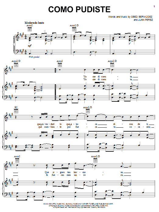 Obie Bermudez Como Pudiste sheet music notes and chords arranged for Piano, Vocal & Guitar Chords (Right-Hand Melody)