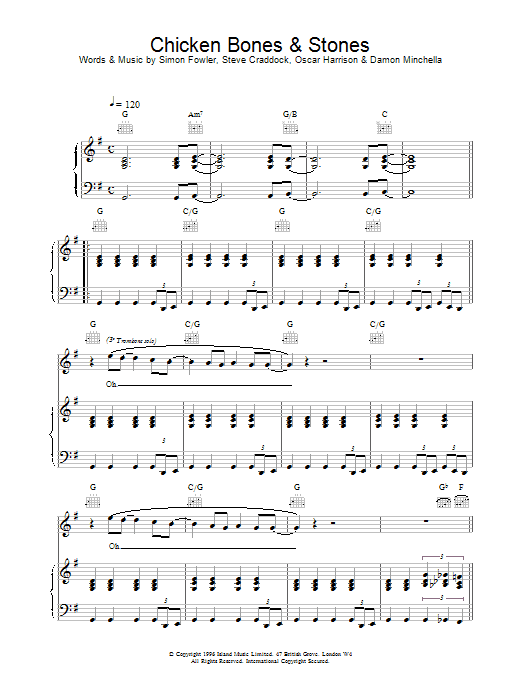 Ocean Colour Scene Chicken Bones & Stones sheet music notes and chords arranged for Piano, Vocal & Guitar Chords
