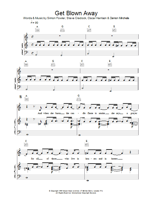 Ocean Colour Scene Get Blown Away sheet music notes and chords arranged for Piano, Vocal & Guitar Chords