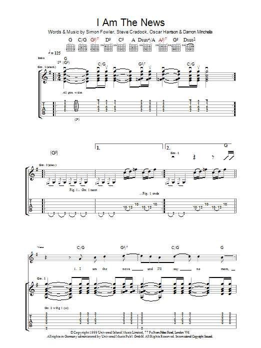 Ocean Colour Scene I Am The News sheet music notes and chords arranged for Guitar Tab