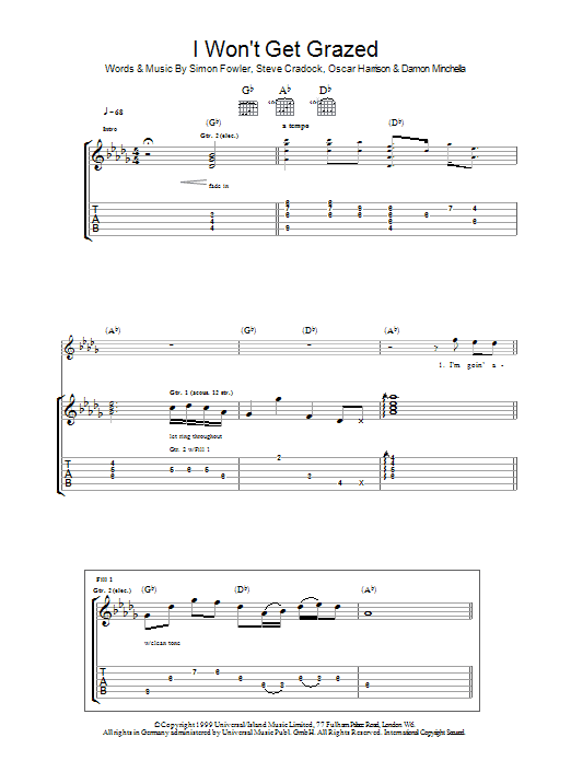 Ocean Colour Scene I Won't Get Grazed sheet music notes and chords arranged for Guitar Tab