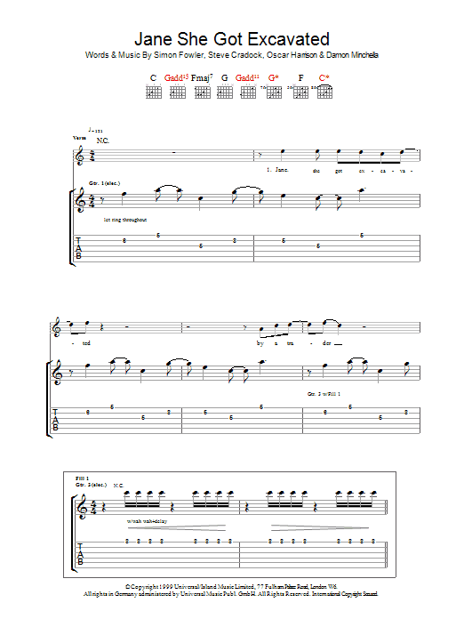 Ocean Colour Scene Jane She Got Excavated sheet music notes and chords arranged for Guitar Tab
