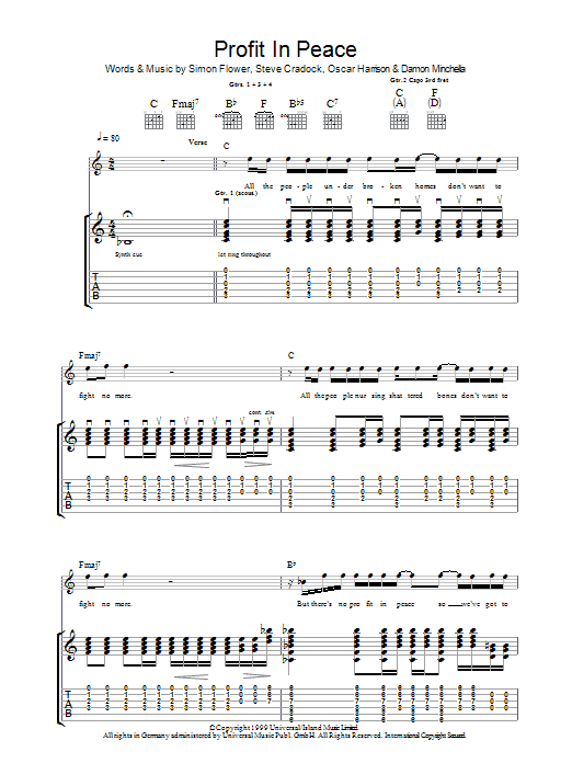 Ocean Colour Scene Profit In Peace sheet music notes and chords arranged for Guitar Tab