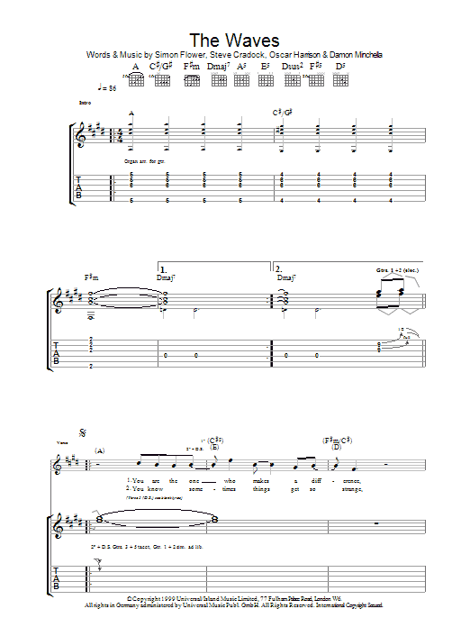 Ocean Colour Scene The Waves sheet music notes and chords arranged for Guitar Tab