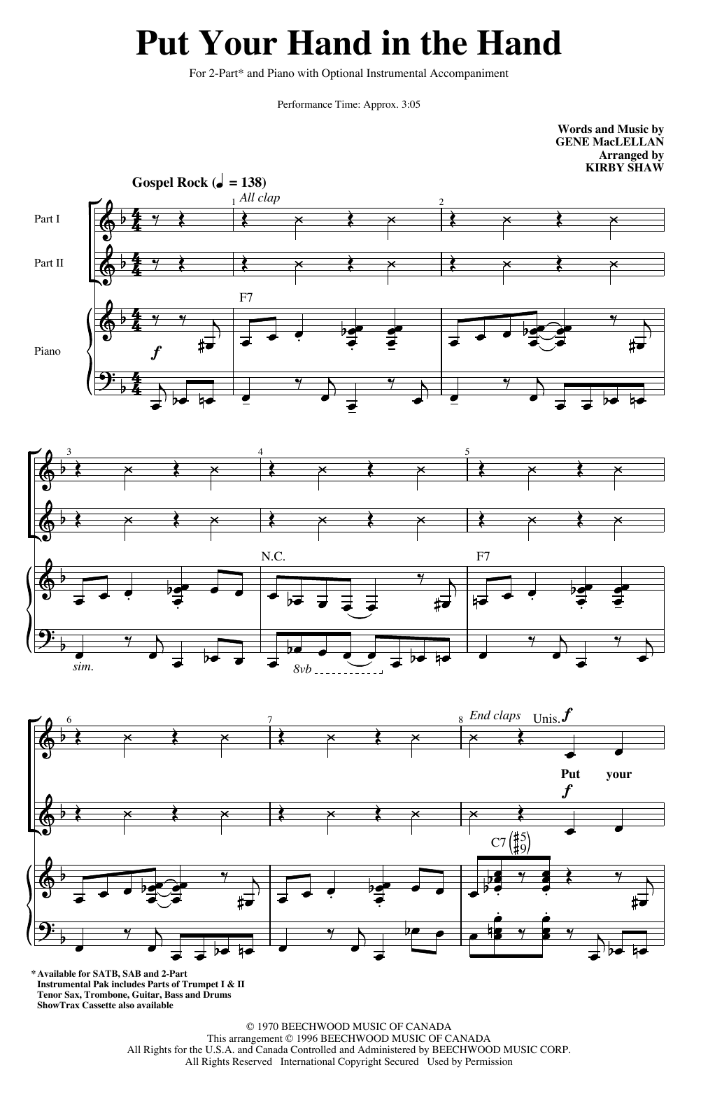 Ocean Put Your Hand In The Hand (arr. Kirby Shaw) sheet music notes and chords arranged for 2-Part Choir