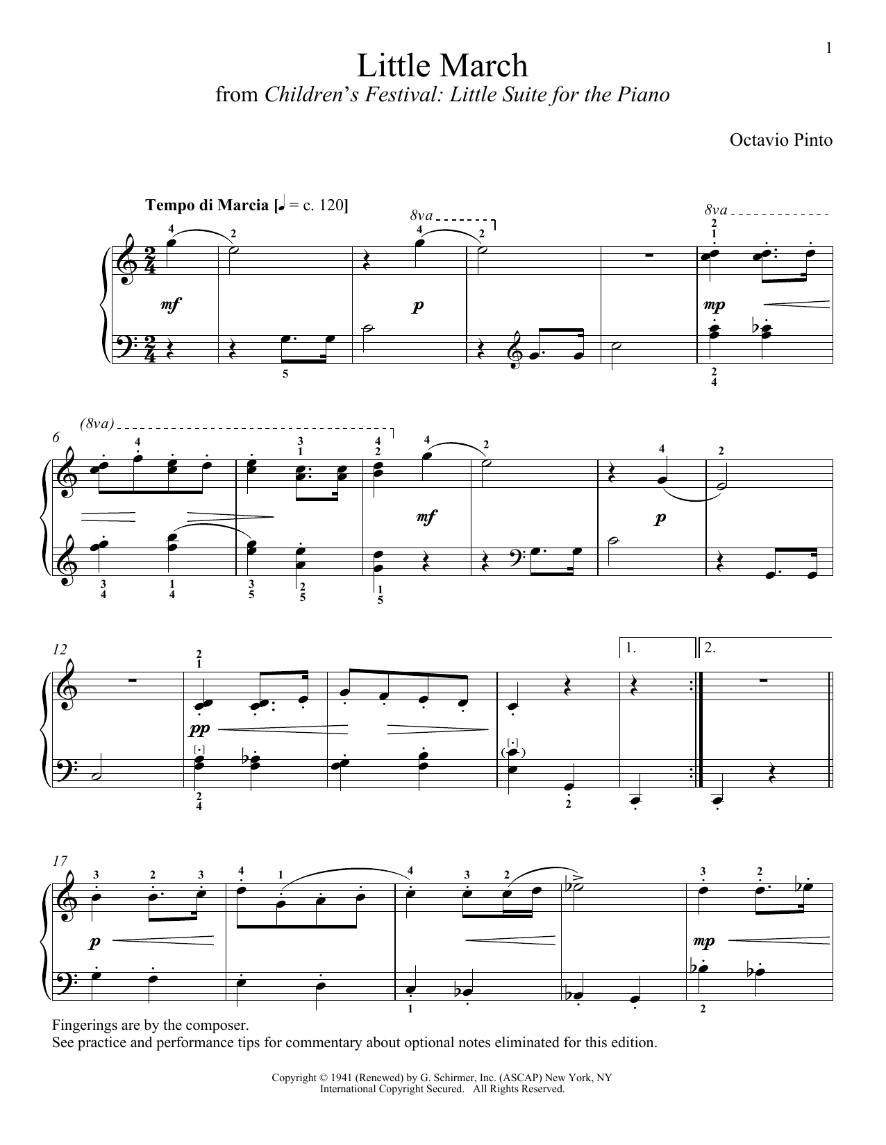 Octavio Pinto Little March sheet music notes and chords arranged for Piano Solo
