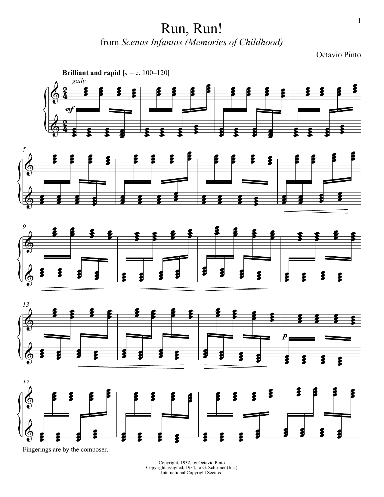 Octavio Pinto Run, Run! sheet music notes and chords arranged for Piano Solo
