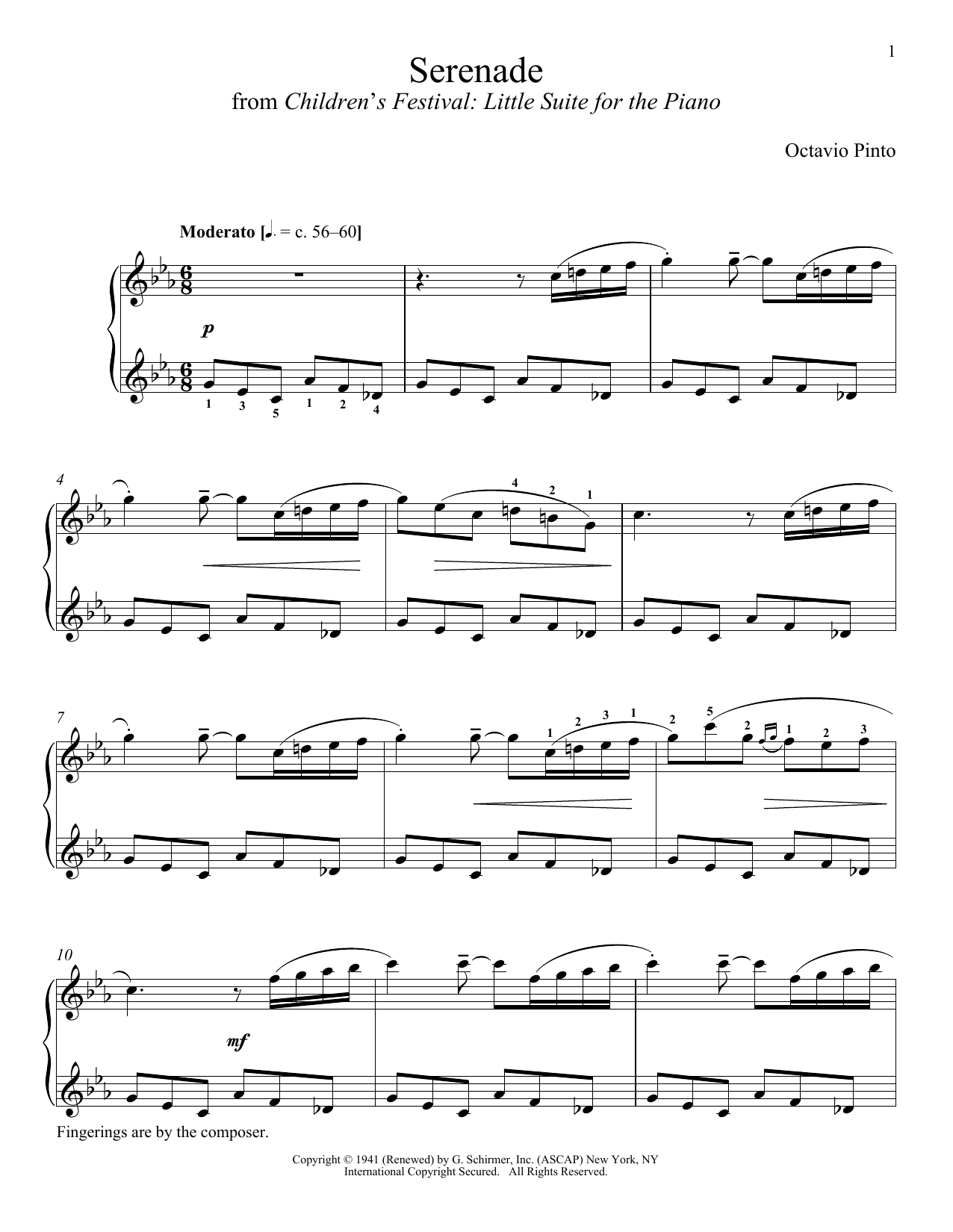 Octavio Pinto Serenade sheet music notes and chords arranged for Piano Solo
