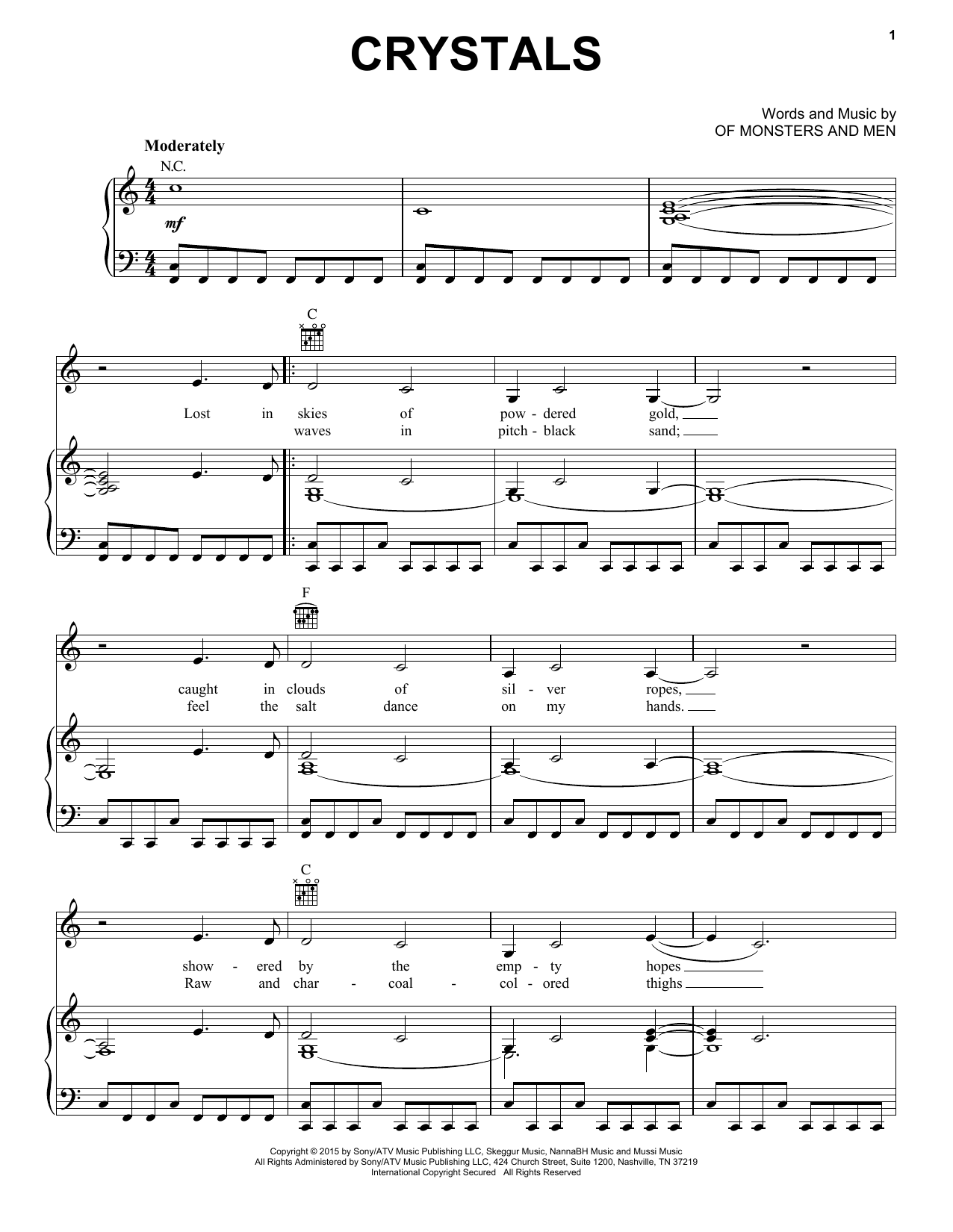Of Monsters And Men Crystals sheet music notes and chords arranged for Piano, Vocal & Guitar Chords (Right-Hand Melody)