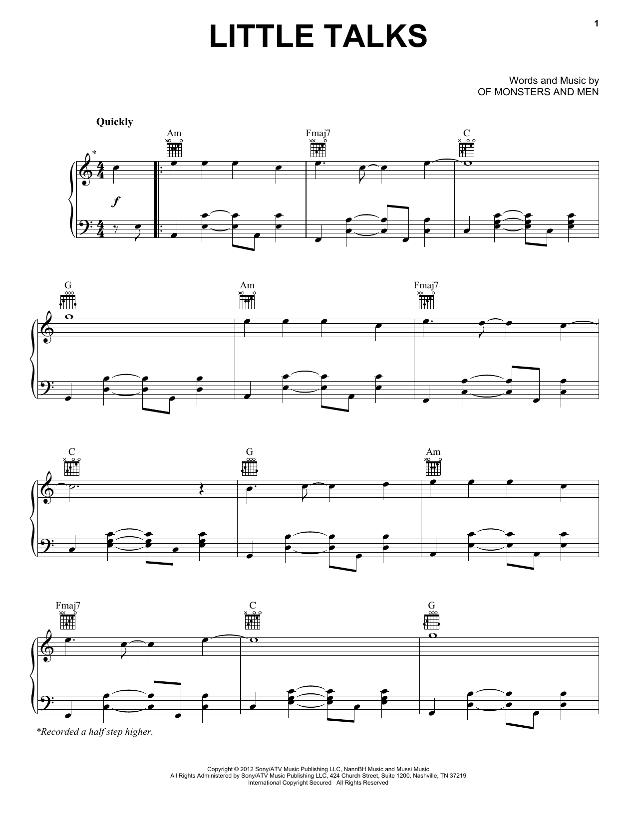 Of Monsters And Men Little Talks sheet music notes and chords arranged for Easy Piano