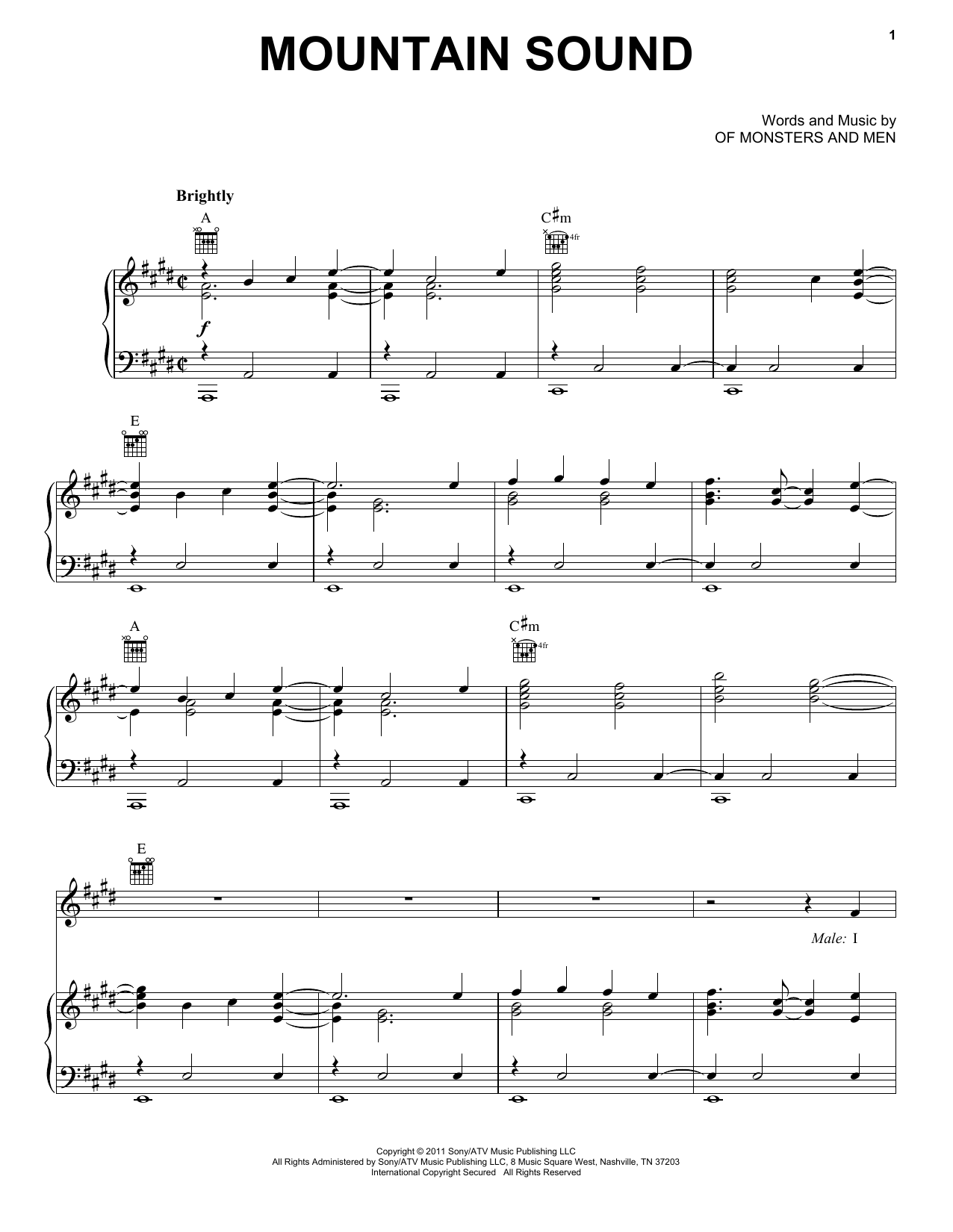 Of Monsters And Men Mountain Sound sheet music notes and chords arranged for Piano, Vocal & Guitar Chords (Right-Hand Melody)