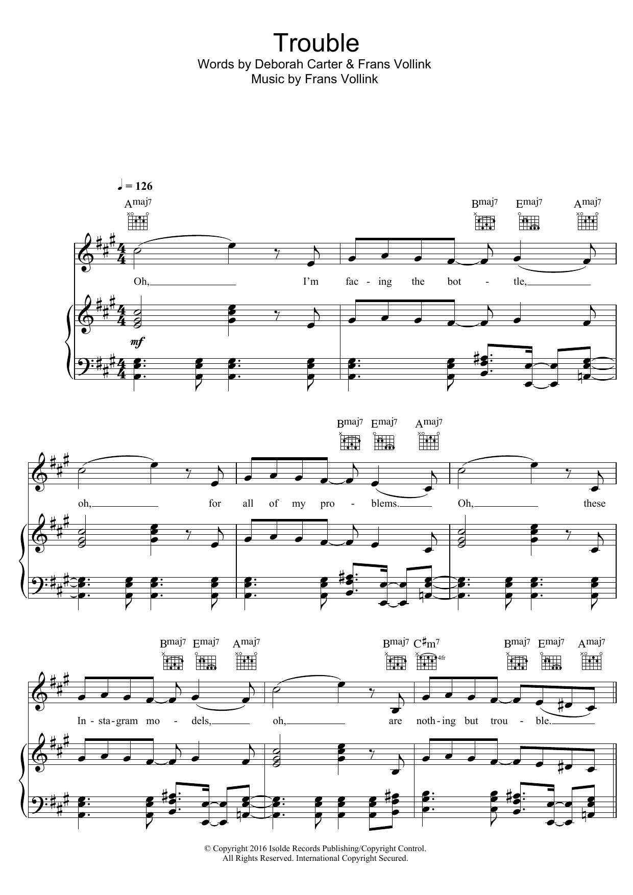 offaiah Trouble sheet music notes and chords arranged for Piano, Vocal & Guitar Chords